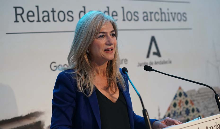 La consejera de Cultura y Patrimonio Histórico, Patricia del Pozo, durante la presentación del proyecto \u0027Maravillas de Andalucía: relatos desde los archivos\u0027.